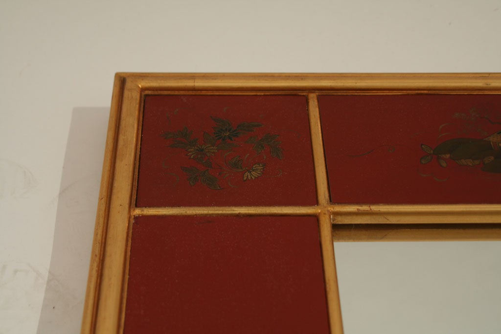 A Red Lacquered and Gilt-Decorated Panel Framed Mirror 2