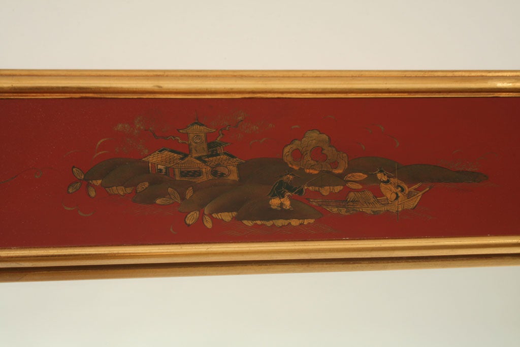 A Red Lacquered and Gilt-Decorated Panel Framed Mirror 3