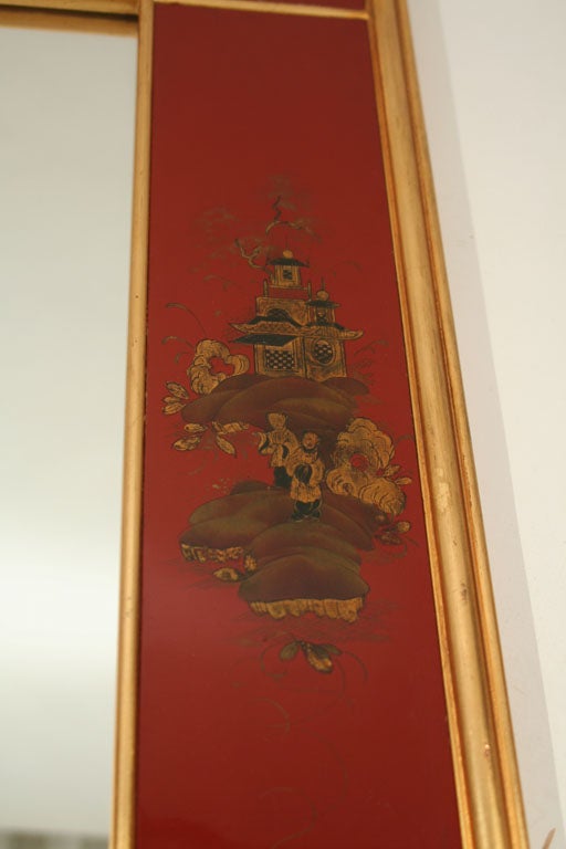 A Red Lacquered and Gilt-Decorated Panel Framed Mirror 4