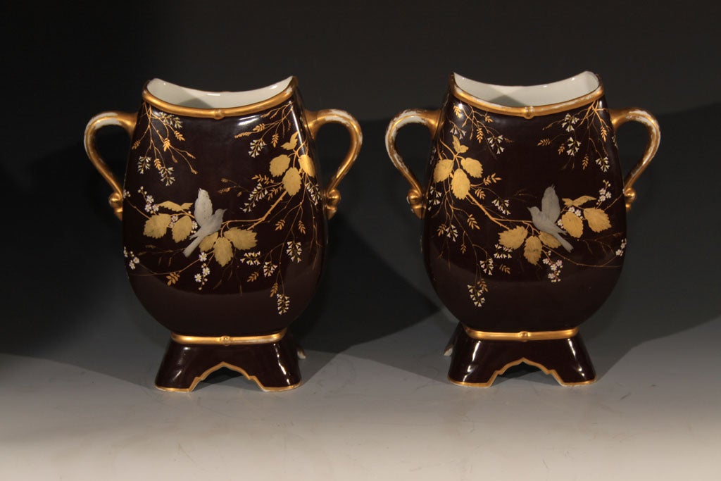 Brown and gold Victorian vases