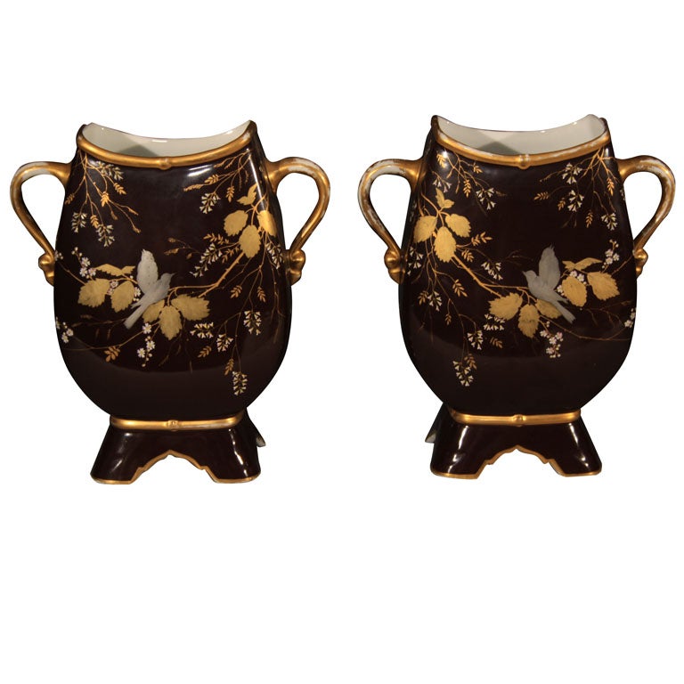 Brown and gold Victorian vases For Sale