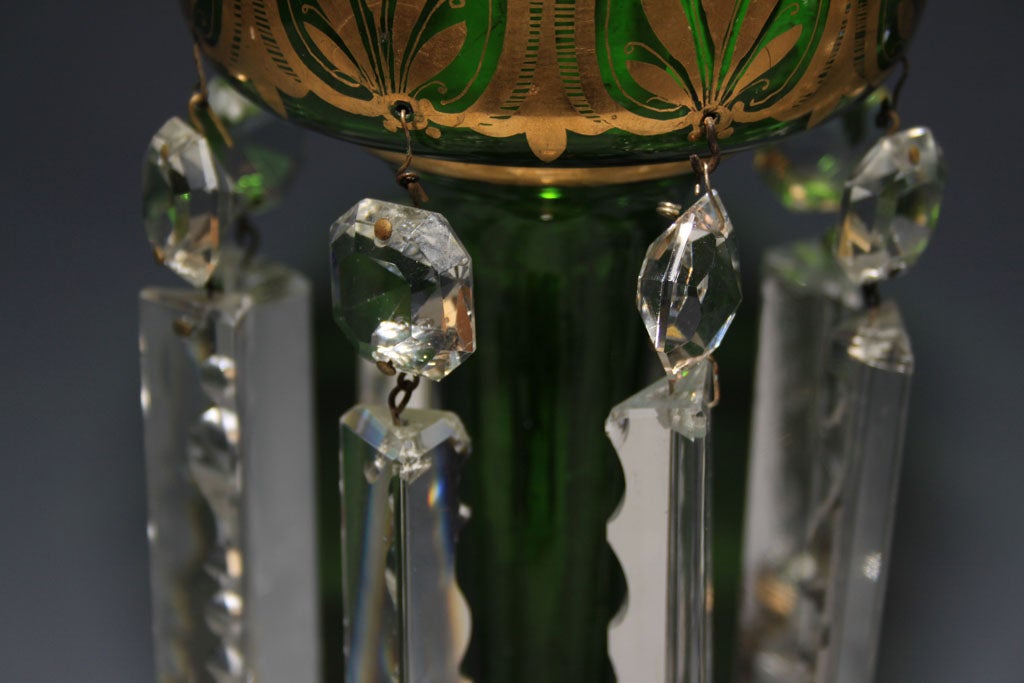 19th Century Green Glass and Crystal Lustres