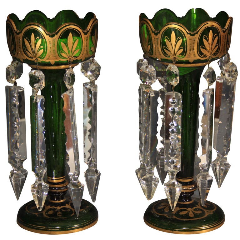 Green Glass and Crystal Lustres