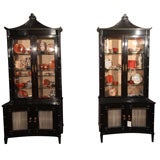 Pair black lacquer China cabinets.