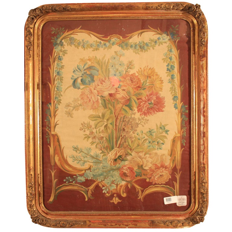 French Cartoon, Floral Pattern Rococo Style Frame. Oil on Linen For Sale