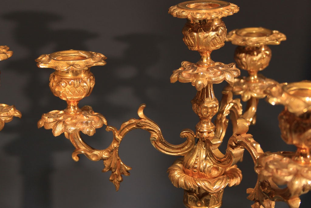 Pair of Gilt 4 Light Candelabra In Excellent Condition In Seattle, WA