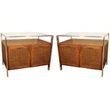 Pair of Cane and Chrome Side Table Cabinets / Night Stands