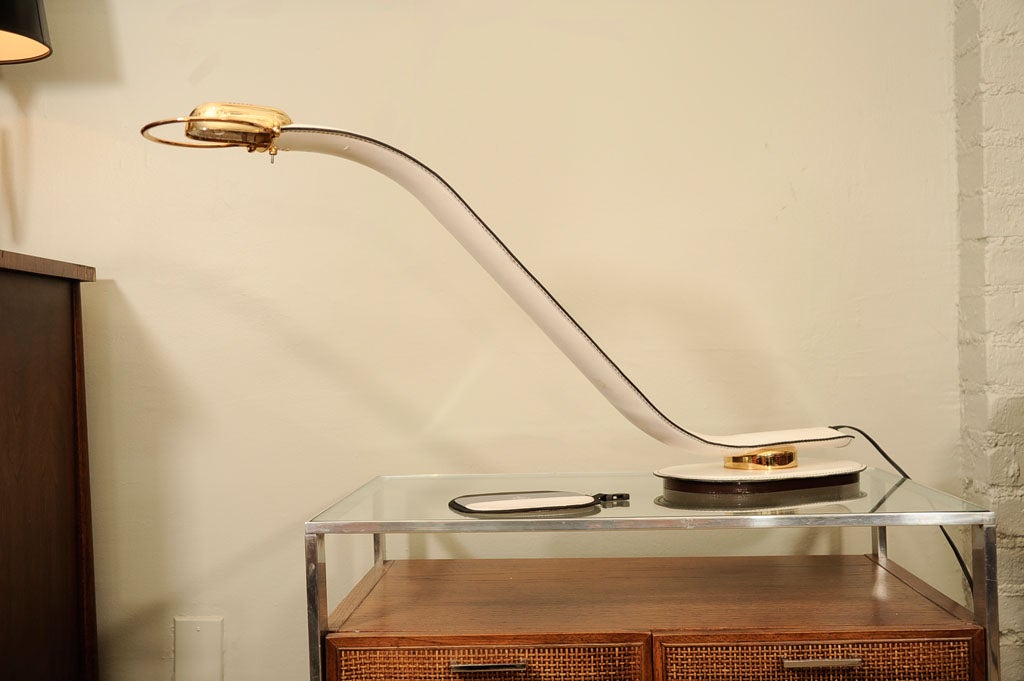 Spectacular Brass and Leather Stitched Swivel Desk Lamp