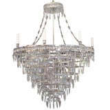 Enormous Nickel and Crystal Modern Tiered Chandelier