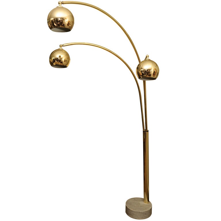 Large Brass Arc Standing Lamp with Marble Base