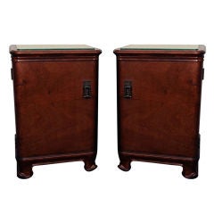 Pair of Leather Top Art Nouveau Night Stands/ Side Tables