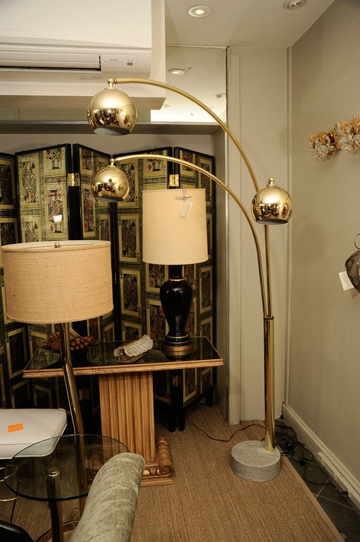 Large Brass Arc Standing Lamp with Marble Base at 1stDibs