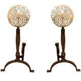 Used Pair of Andirons with  Medallion Finials