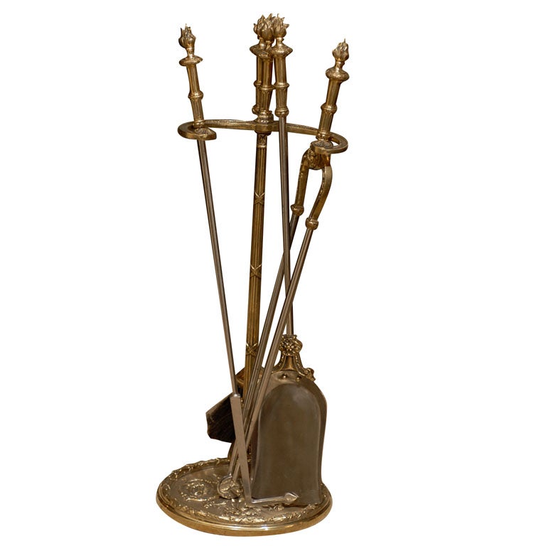 Early 20thc Louis XVI Style Bronze & Steel Fire Tool Set