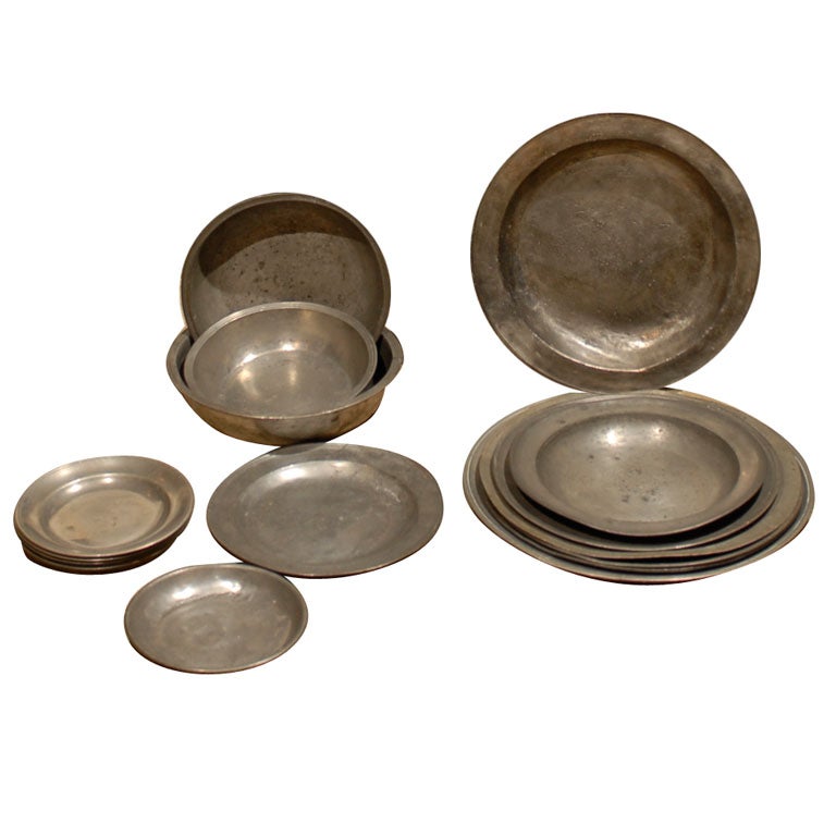 SET OF 12 ,18thC/19thC PEWTER CHARGERS,PLATES and BOWLS at 1stDibs
