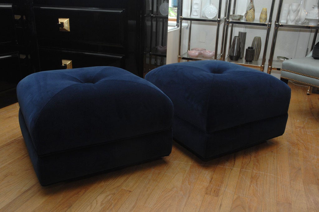 navy blue velvet ottoman