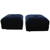 Pair of Navy Blue Silk Velvet Ottomans