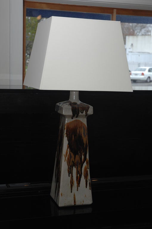 Large Ceramic Lamp With A Drip Glaze Finish