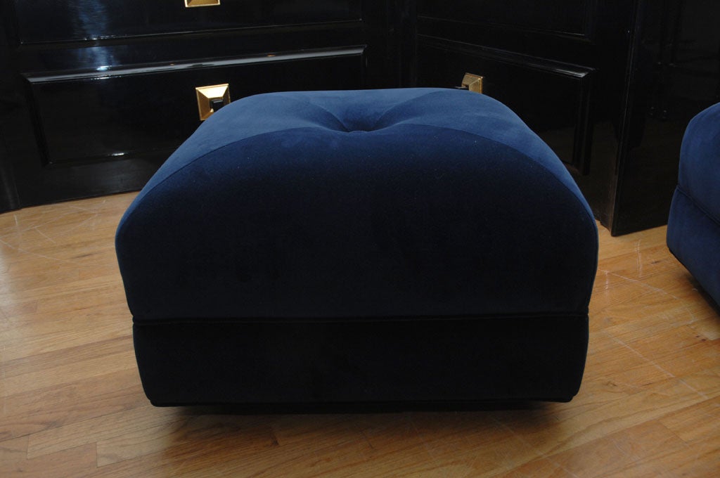 Pair of Navy Blue Silk Velvet Ottomans at 1stDibs navy blue velvet