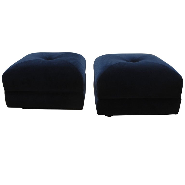 Pair of Navy Blue Silk Velvet Ottomans at 1stDibs navy blue velvet