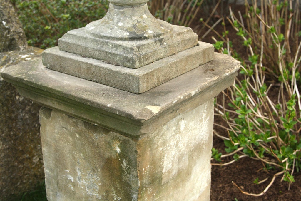 Stone Rare Set of Four 18th Century Yorkstone Urns on Plinths with Provenance For Sale