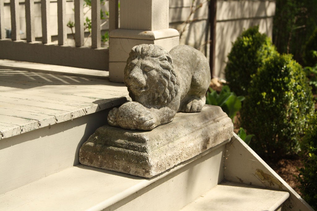 Pair of Cast Stone Lions with Balls 1