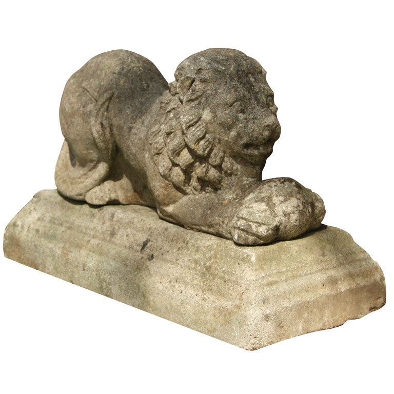 Pair of Cast Stone Lions with Balls