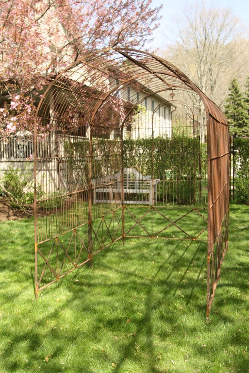 Hand-Crafted Rare Pair of 19th C English Wrought Iron Arbors Convertible into a Long Tunnel