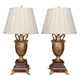 Pair of 19th signed " Barbedienne" Urn Lamps