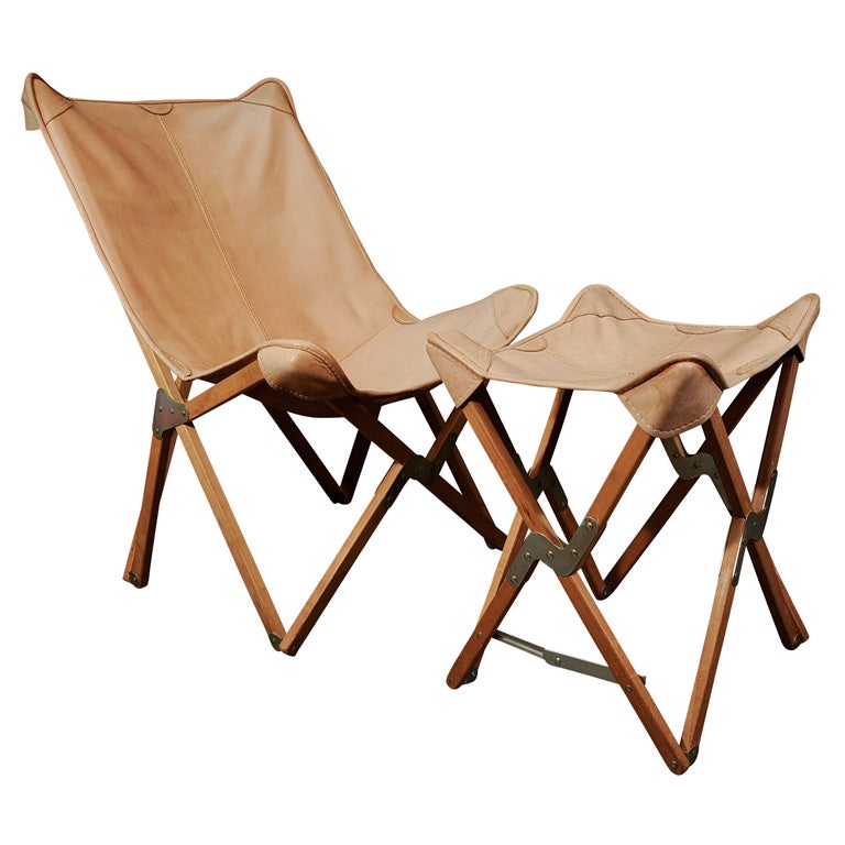 Folding Butterfly Chair and Stool For Sale