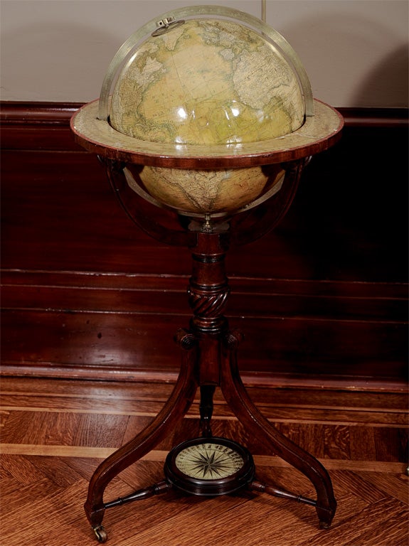 English Pair of Library Globes Showing Discoveries in Texas For Sale