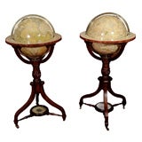 Antique Pair of Library Globes Showing Discoveries in Texas