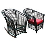 Round Stick Wicker Chair and Rocking Chair