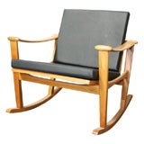 Danish Modern Oak and Leather Rocking Chair