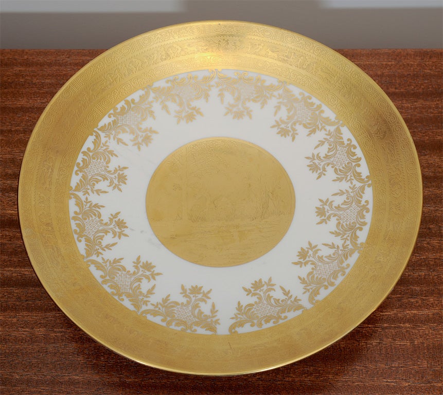 German Bavarian White and 24K Gold 'Roseport' Porcelain Dish