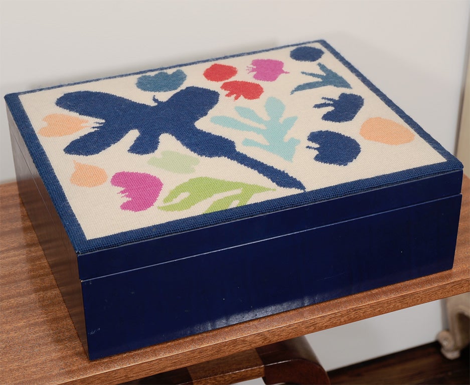 Late 20th Century French Leather and Needlepoint Box