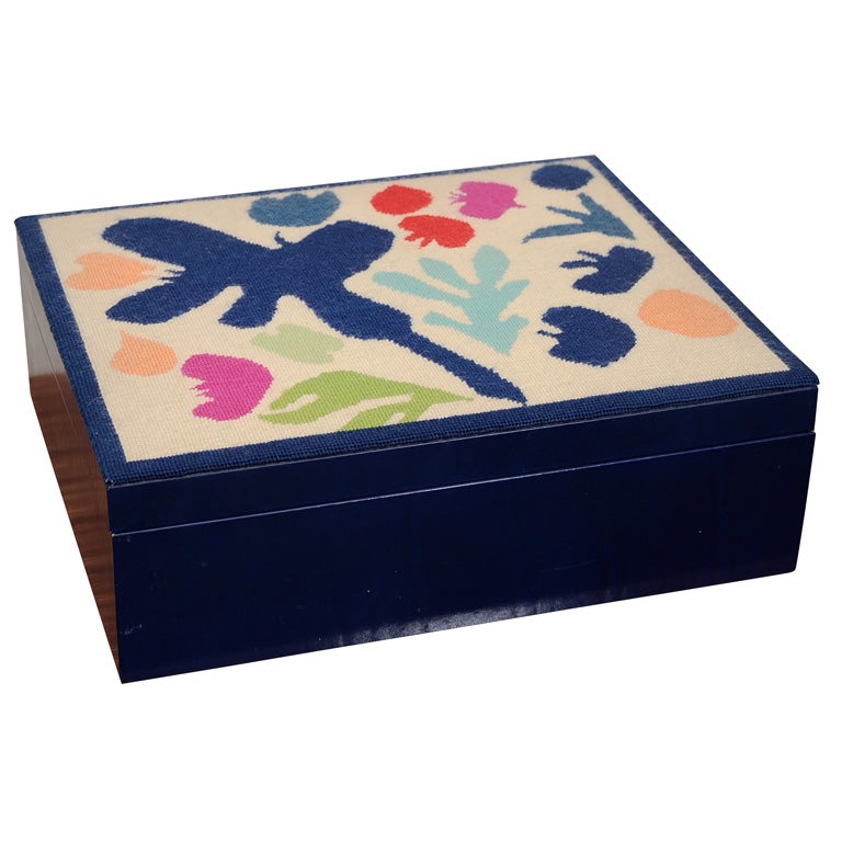 French Leather and Needlepoint Box