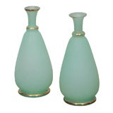 Vintage Pair of French Frosted Opaline Glass Vases