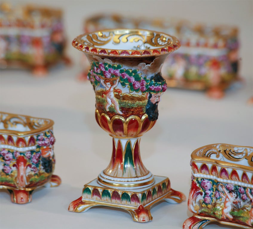 Porcelain Exceptional Complete Capo di Monte Table Surround & Candlesticks For Sale
