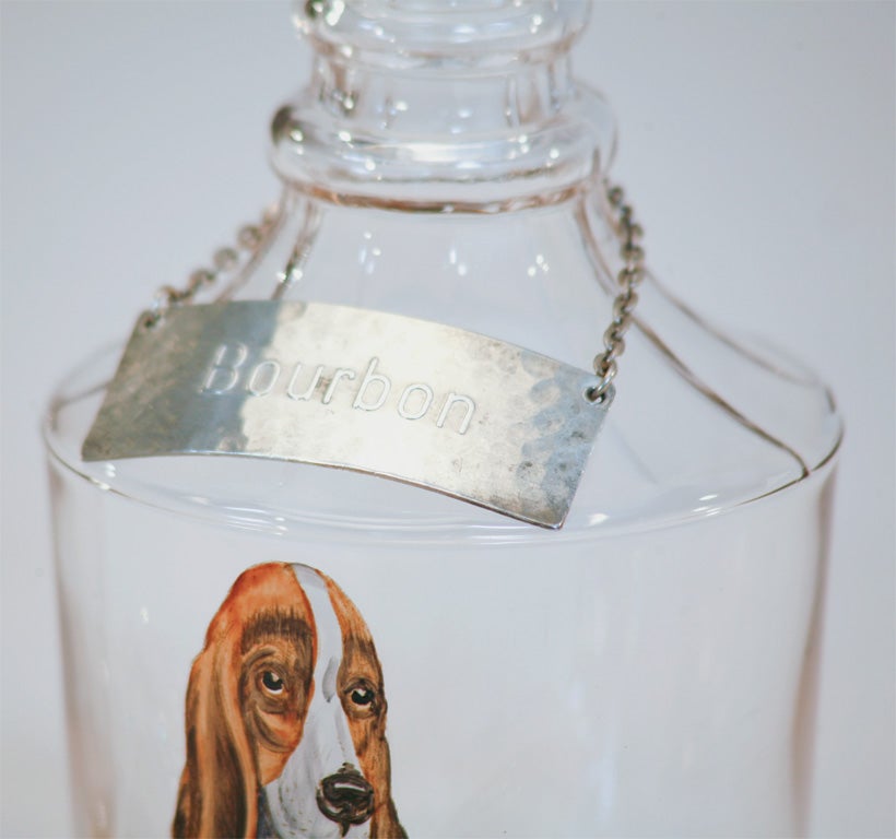 Mold Blown Crystal Decanters with Hand-Painted Dogs For Sale 4
