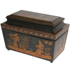 Antique A REGENCY PENWORK TEA CADDY. ENGLISH, CIRCA 1815