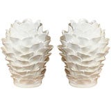 Two White Ceramic Pinecone Vases by Umberto Ruiz