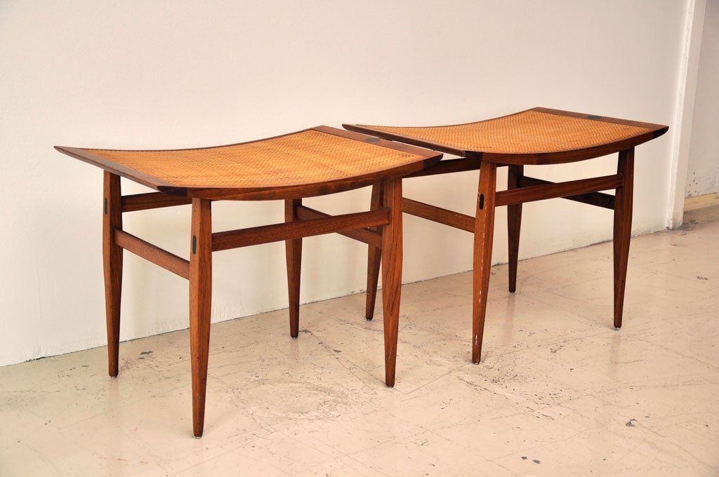 Mid-20th Century Pair Of Caned Benches