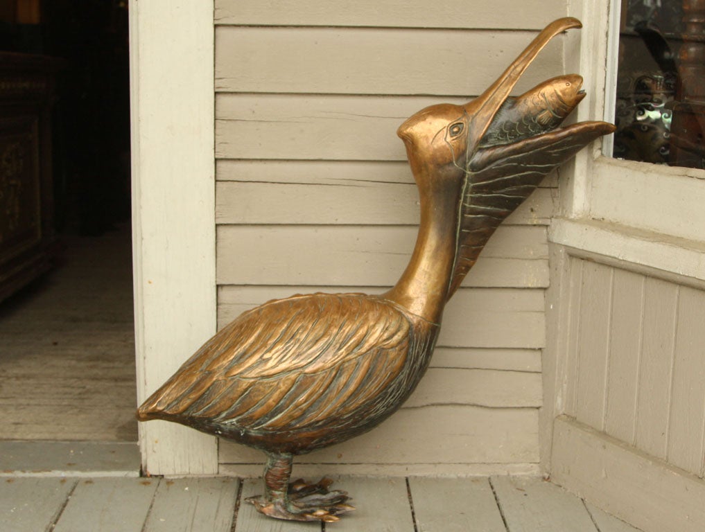 PAIR BRONZE PELICANS