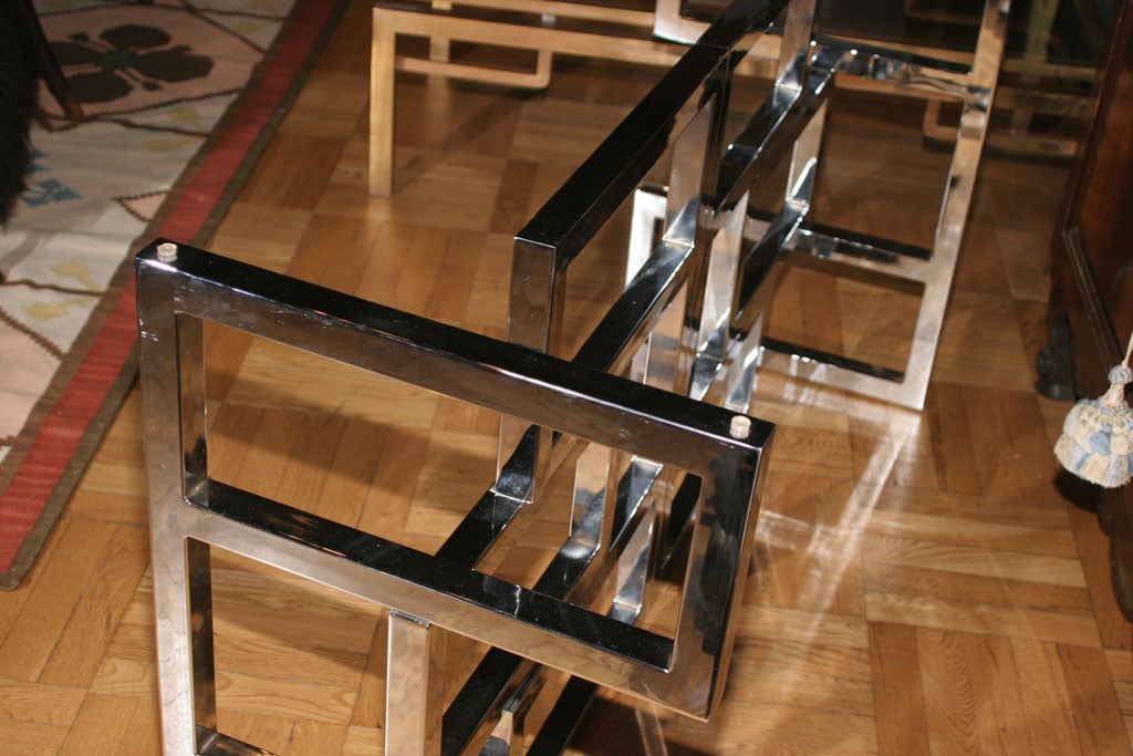 Geometric  Polished Chrome Console or Dining Table Base 4
