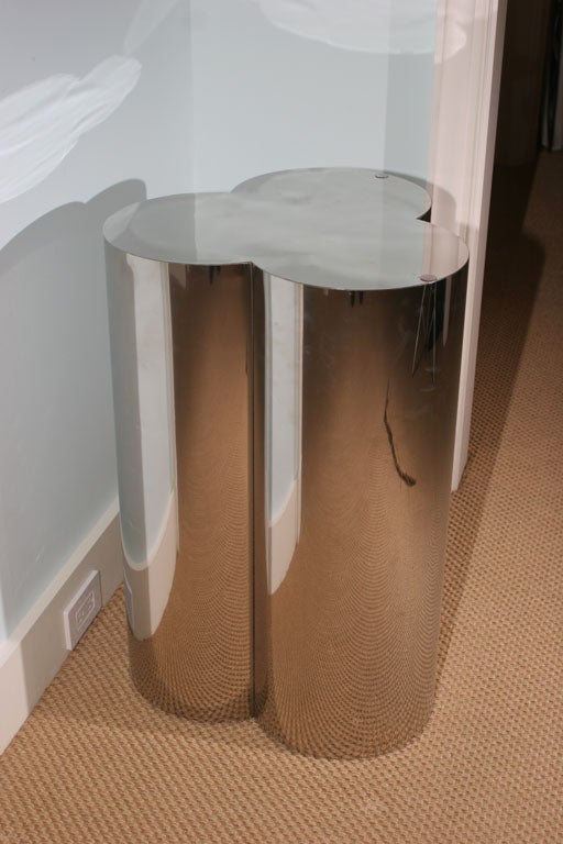Late 20th Century Pair of Trefoil Shaped Brushed Chrome Dining Table Bases