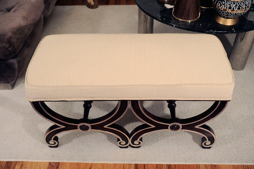 Vermeil Upholstered Bench w/ Mahogany and Silverleaf Trim Base