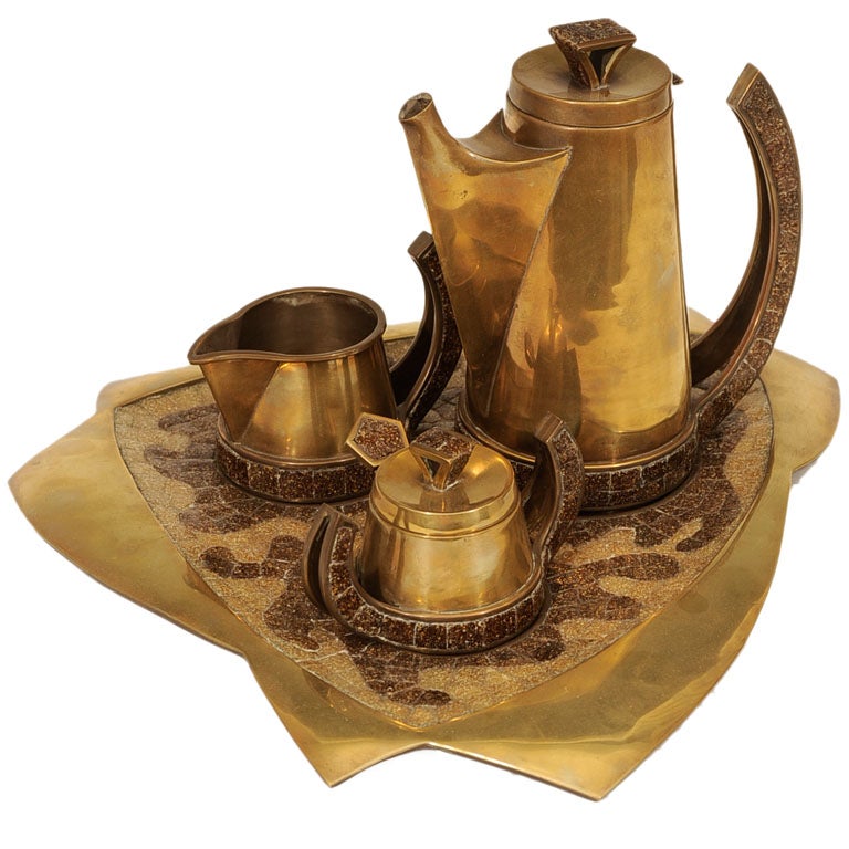 Brass and Tile Mosaic Coffee/ Tea Service by Salvador Teran
