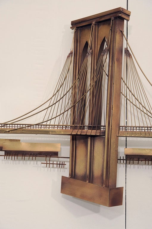 Signed "Brooklyn Bridge" Metal Wall Sculpture by Curtis Jere at 1stDibs