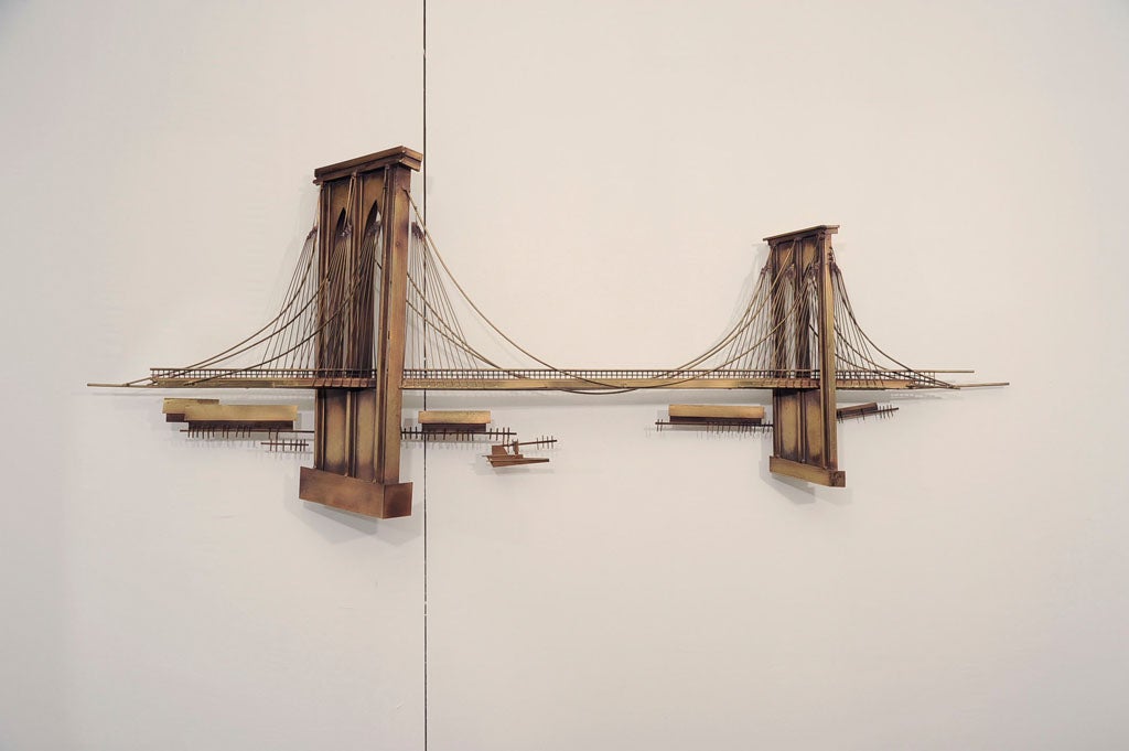 Signed "Brooklyn Bridge" Metal Wall Sculpture by Curtis Jere at 1stDibs